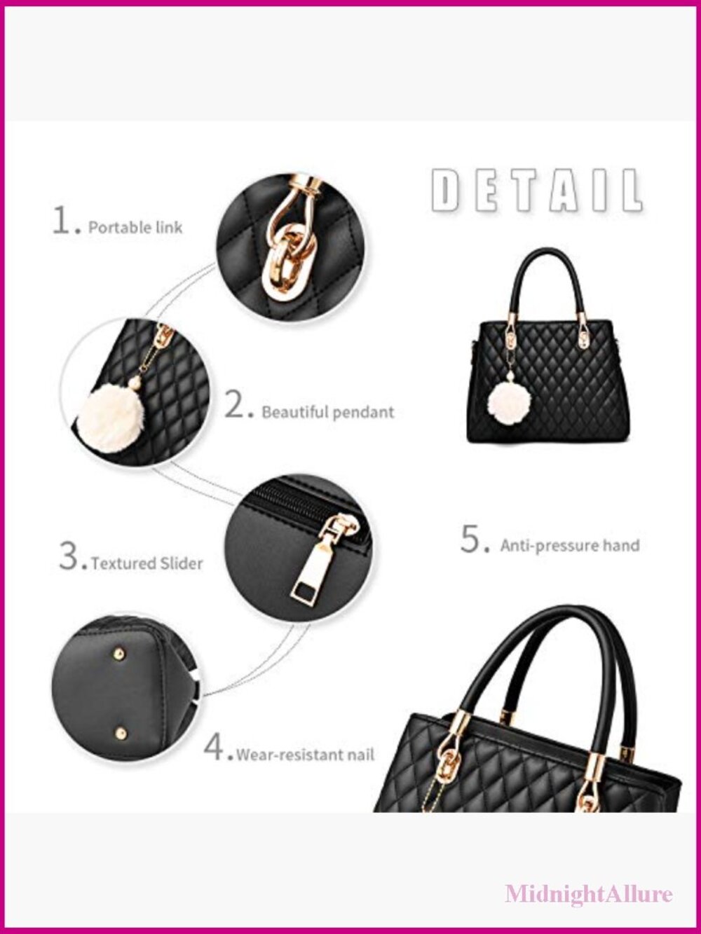 Medium PU Leather Tote Satchel with Pompon - Picture 5 of 7
